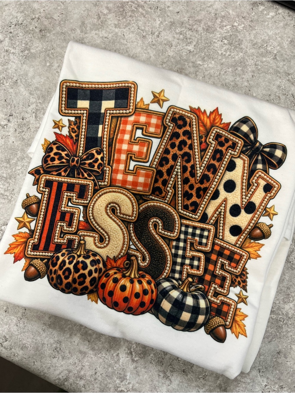 White "FALL FESTIVE" Graphic Tee - Orange, Black, Cream